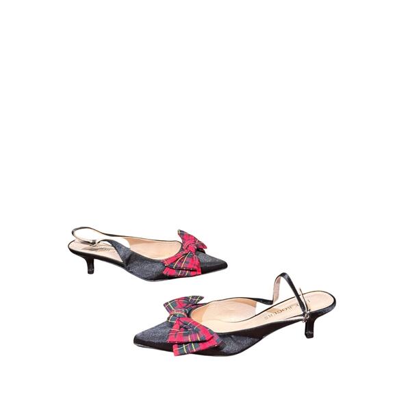 Jack Rogers Debra Satin Tartan Plaid Bow Slingback Kitten Heel Pumps size 9 - Picture 2 of 8